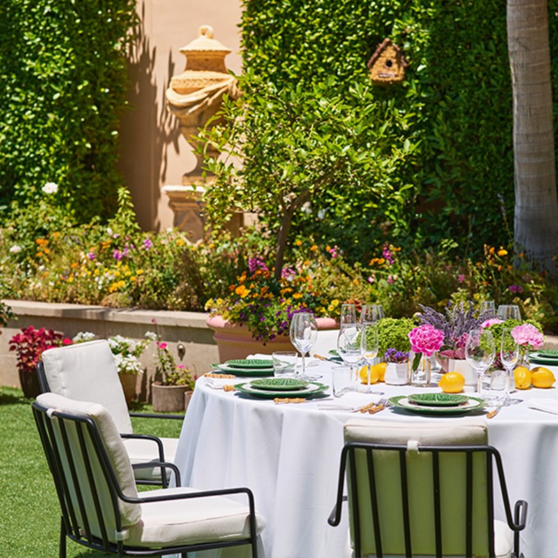 Garden Terrace at Maybourne Beverly Hills - dining table set up in the garden