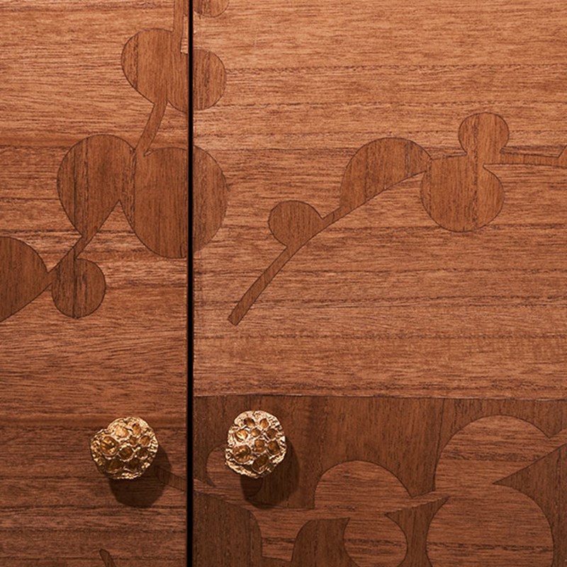 Brown antique-inspired doors and door knobs of wardrobe